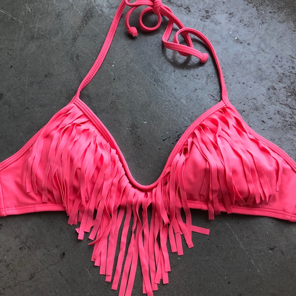 Peach Fringe Bikini Top